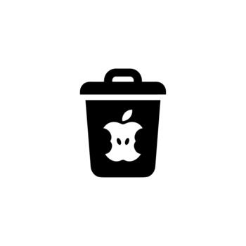 Minimalist Flat Design Waste Bin with Apple Core Shape Icon Symbol vector