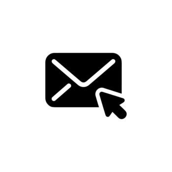 Solid Style Mail Envelope with Arrow Cursor, Pointing Email Symbol Icon vector