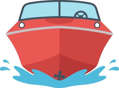 Simple Style Front View Motorboat Icon with Splashing Water Element vector