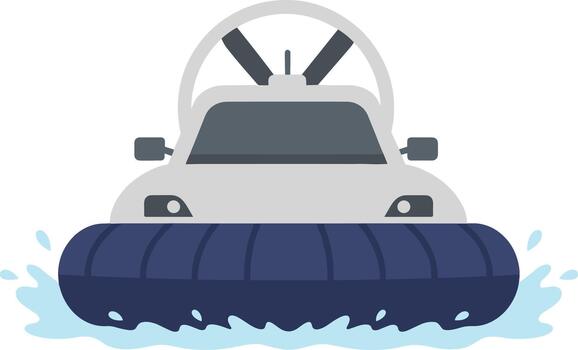 Flat Design Hovercraft Front View Moving Over Water Surface Icon vector