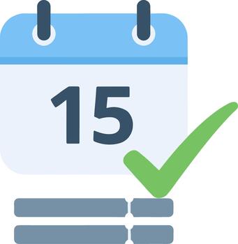 Calendar icon with a date and a green checkmark for confirmation. vector