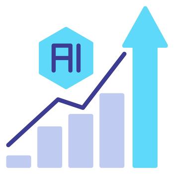 A bar graph and upward arrow showing an increase, with AI concept in the background, represents growth and success This is good for data visualization projects. vector