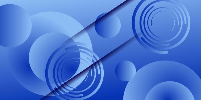 Abstract geometric banner background design with overlapping circles. Blue horizontal background. EPS10 vector