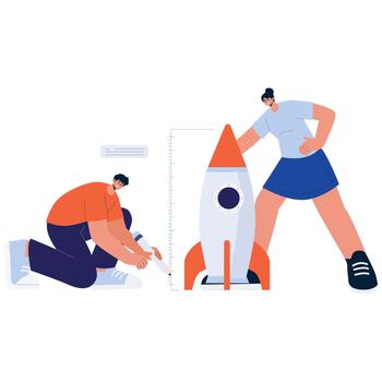 Engineers working on a rocket model vector