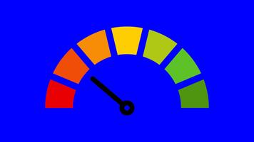 Animated colorful gauge meter with rotating needle showing performance levels in a clean modern style perfect for dashboards progress indicators rating visuals analytics UI elements infographic video