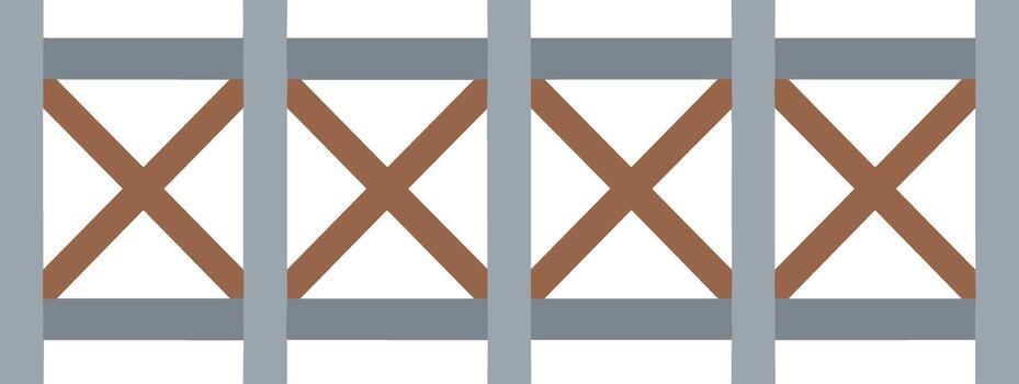 Repeating geometric pattern of a gray and brown crossbuck railing. vector