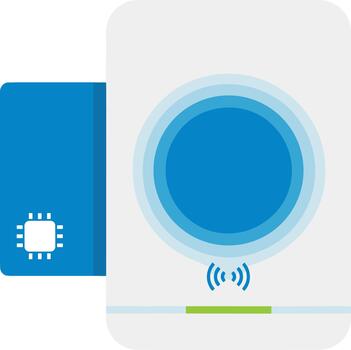 Smart technology device with wireless signal and processor chip icon. vector