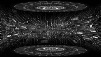 blanco color giratorio hud animación grande datos transferir binario código Hola tecnología diseño negro tecnología antecedentes video