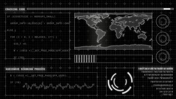vit Färg Hej tech hud animering med slumpmässig koder och binär koda matris design svart teknologi bakgrund video