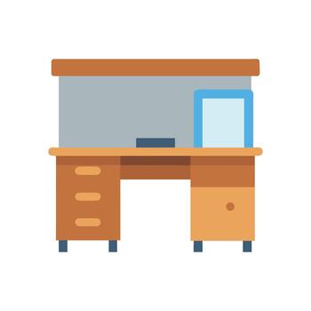 desk with drawers and a computer screen vector