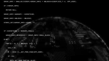 wit kleur roterend Hoi tech wereldbol met willekeurig codes Hoi tech ontwerp zwart technologie achtergrond video