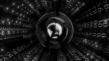 blanco color globo giratorio y fluido dentro binario código 3d túnel Hola tecnología diseño oscuro tecnología antecedentes video