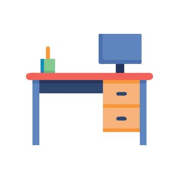computer desk with monitor and keyboard illustration vector