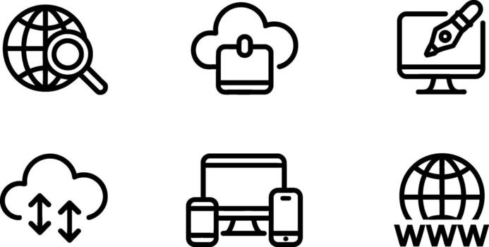 Black line icons for cloud computing and tech vector