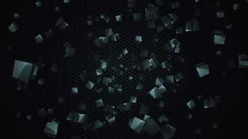 eleganta teknologi bakgrund med skinande spinning metallisk kub former på en mörk maska. full hd looping tech animation. video