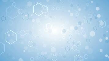 astratto leggero blu sfondo con esagonale forme e bokeh effetto. video