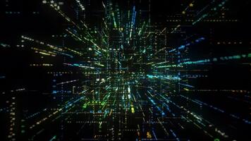 resumen digital red cuadrícula con brillante líneas y datos fluir. video