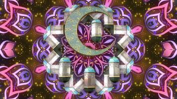 fascinerande kalejdoskop halvmåne måne och lysande lyktor slinga. video