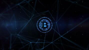 roterande bitcoin nätverk symbol med digital blockchain anslutningar. video