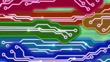 vivace circuito tavola modello con raggiante Linee e interconnesso componenti. video