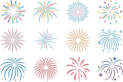 vistoso fuegos artificiales monitor en varios patrones y colores vector