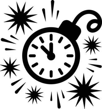Black and white alarm clock with burst effect time vector