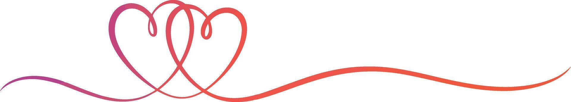 Two intertwined hearts formed by a smooth gradient line with a graceful swash element vector
