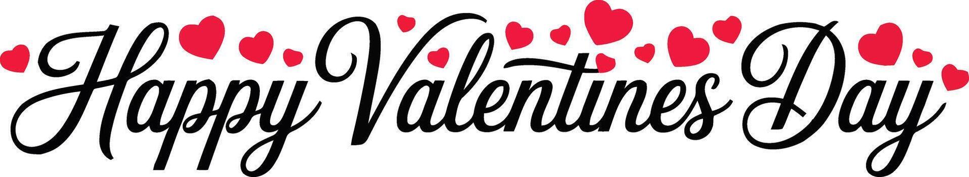 Bold horizontal black script announces Happy Valentines Day framed by a cheerful array of vivid red heart symbols vector