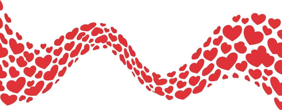 un dinámica ola modelo compuesto de numeroso pequeño rojo corazones fluido a través de un blanco antecedentes vector