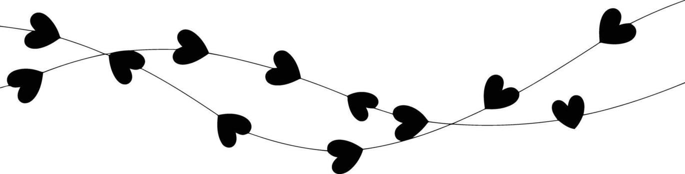 agraciado negro corazón formas arreglado a lo largo ondulación líneas creando un decorativo elemento vector