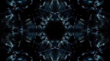 Dark symmetrical abstract kaleidoscope pattern forming in seamless looping background video