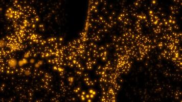 resumen dorado partículas fluido y reluciente en un oscuro antecedentes dinámica movimiento antecedentes. video
