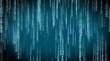 digital lluvia binario código que cae abajo azul antecedentes. video