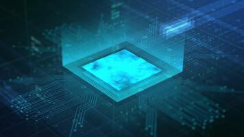 Futuristic Quantum Computing Processor with Glowing Blue Core on a Circuit Board. video
