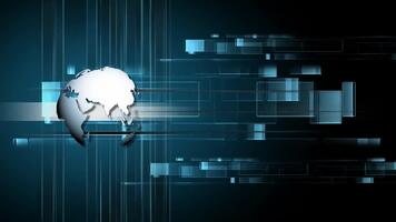 Digital Earth Globe Spinning with Abstract Data Stream and Blue Light Trails on Dark Background. video