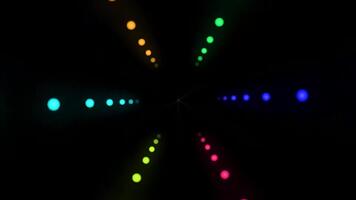 resumen vistoso ligero rayos y puntos Moviente en un oscuro espacio creando un fascinante visual efecto. video