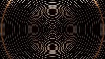 abstrakt gyllene koncentrisk cirklar pulserande med ljus på mörk bakgrund. video