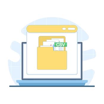 Open folder icon containing a CSV file, representing document management, data storage, and file organization on an isolated background in flat design. vector