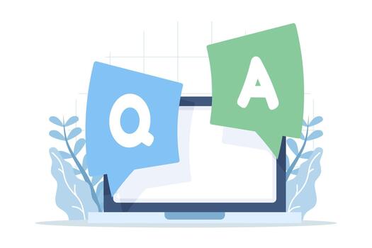 illustration of Q and A concept showing question and answer icons, symbolizing knowledge management, help centers, and interactive communication. vector