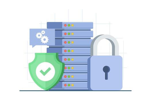 Database security concept showing hackers stealing personal data, representing phishing attacks, cybercrime, and digital security threats in flat illustration. vector
