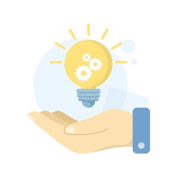 Hand holding a lightbulb illustration, symbolizing creativity, innovation, brainstorming, and idea generation for business or personal projects. vector
