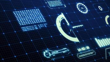 futuristisch Digital Schnittstelle mit Daten wird bearbeitet und Analyse auf ein dunkel Hintergrund. video