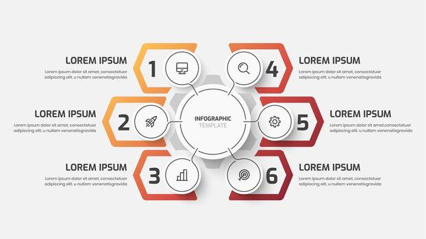 infografía modelo presentación con resumen diseño, Delgado línea, degradado color, seis números y icono vector