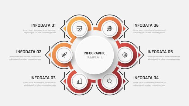 Gradient Infographic Template with Circle Label, Line, Six Option and Icons for Presentation vector