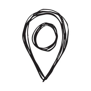 puntero bosquejo mano dibujado mapa alfiler mapa marcador puntero firmar GPS y cartografía herramientas ubicación alfiler símbolo determinar con precisión clipart en garabatear estilo soltero elemento para web, diseño vector