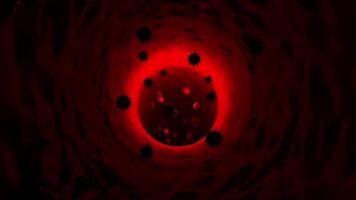 abstrakt röd tunnel med flytande sfärer en resa genom en mörk pulserande tomhet. video