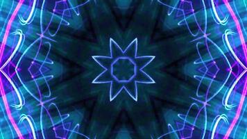 abstrakt neon kalejdoskop visuella med pulserande geometrisk mönster och vibrerande färger. video