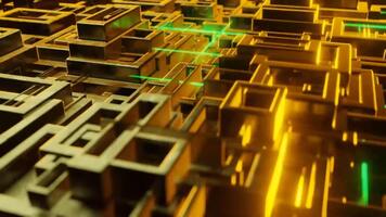 resumen digital circuito tablero con brillante datos fluir y futurista tecnología elementos. video