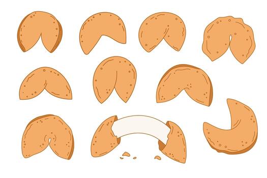 Fortune cookie illustrations set with different shapes vector