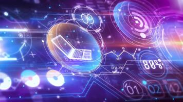 futurista digital interfaz con datos visualizaciones y brillante elementos. video